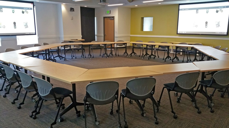 large round table setup for a training