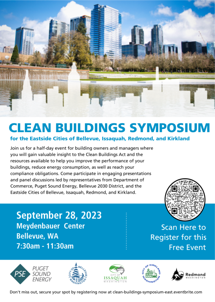 Register now or learn more about Clean Buildings Symposium East, being hosted at Meydenbauer Center in Bellevue 7:30 - 11:30 9/28